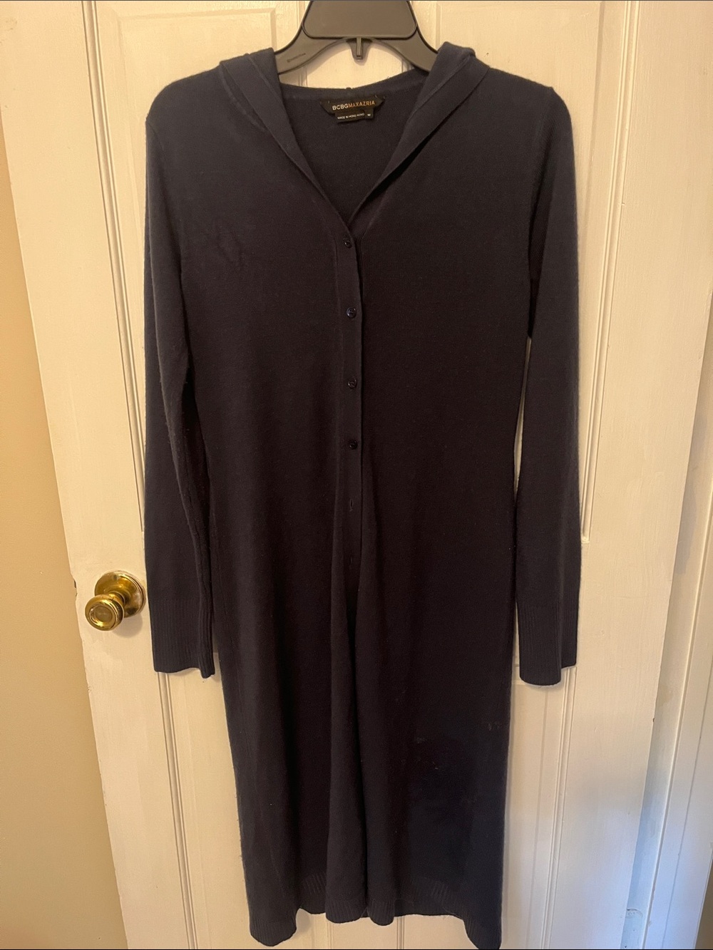 BCBGMaxAzria Navy Long-Sleeve Hooded Button Front Sweater